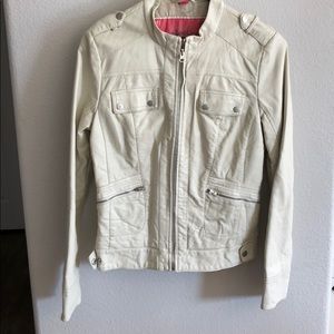 Beige leather biker jacket